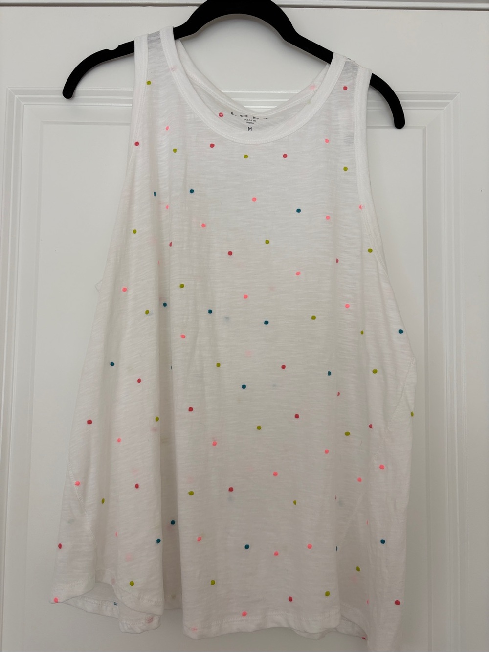 LOFT White Tank Top with Multicolor Polka Dots